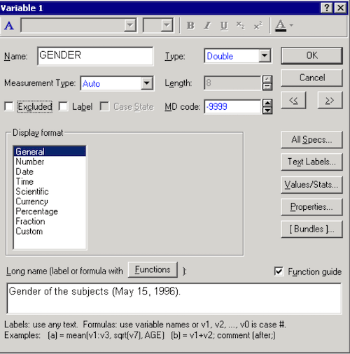 Point/click variable selection